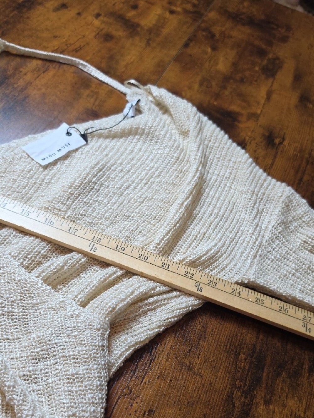 MIOU MUSE | NWT Open Back Wrap V-Neck Textured Knit Sweater Boho Beige | XL - Picture 7 of 10